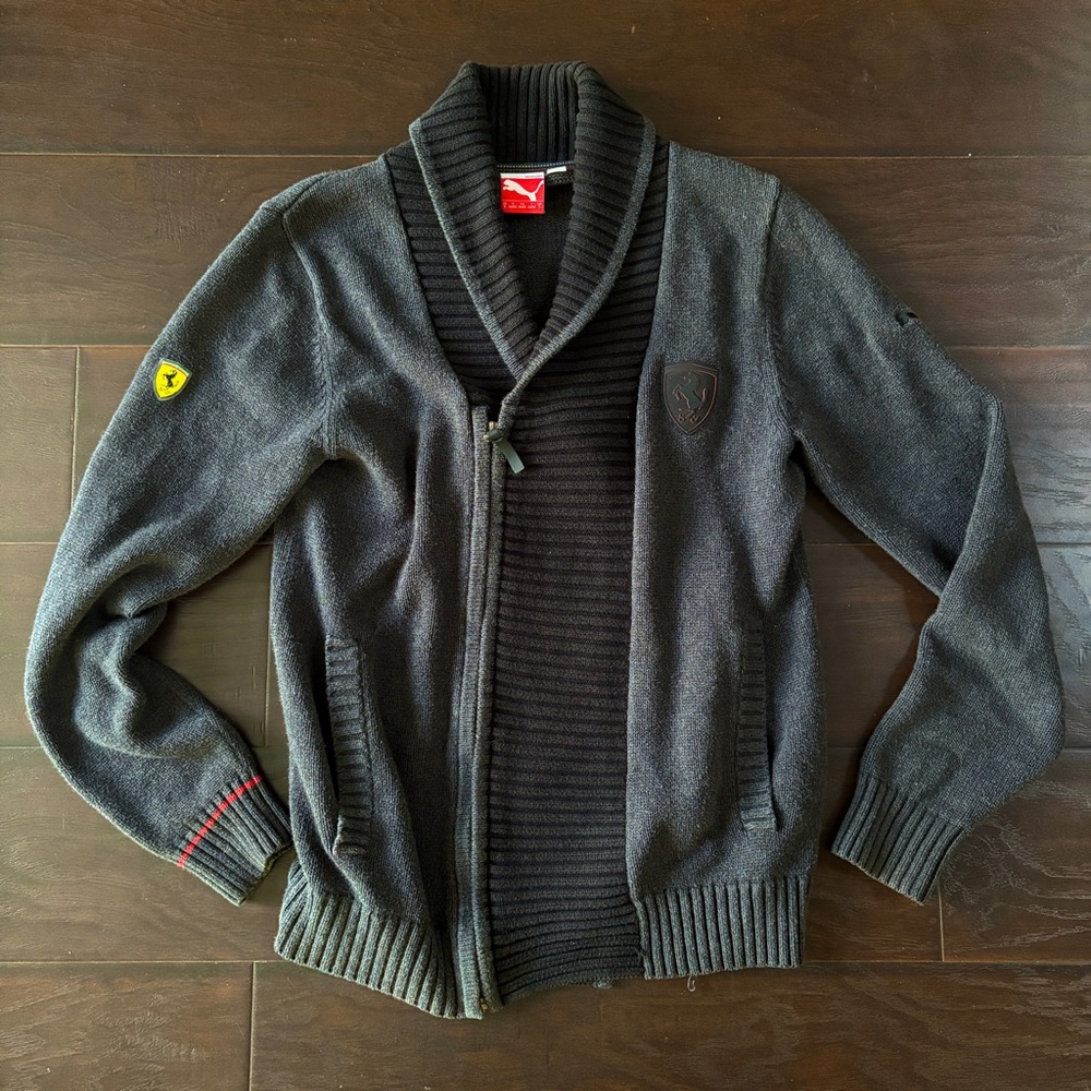 Ferrari RARE Puma Charcoal Gray Full Zip Cardigan Racing Sweater